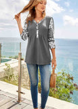 Tribal Print V Neck 3/4 Sleeve Tunic Top