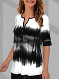 Split Neck Print Contrast T Shirt