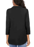 Elegant Long Sleeve Split Neck Solid T Shirt