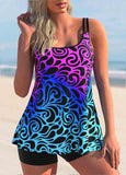 Ombre Geometric Print Double Straps Tankini Set