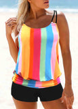 Rainbow Stripe Spaghetti Strap Tankini Set