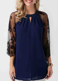 Lace Stitched Chiffon Hollow Sleeve T-Shirt