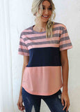 Stripe Print White Round Neck Contrast T Shirt