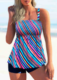 Wide Strap Rainbow Color Smocked Tankini Set