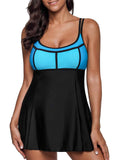 Spaghetti Strap Contrast Mid Waist Tankini Set - soofoom.com