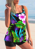 Double Straps Floral Print Tankini Set