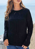 Long Sleeve Solid Round Neck Pierced Sweater