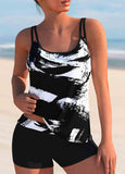 Printed Spaghetti Strap Mid Waist Tankini Set