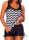 Wave Striped Wide Strap Tankini Set