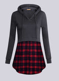 Plaid Stitched Long Sleeve Hoodie