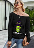 Halloween Momster' Skull Boatneck Sweatshirt