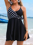 Dot Splice color Strap U-Neck Elegant Classic Casual Swimdresses Swimsuits - soofoom.com