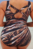 Fashion U Neck Strap Striped Print Swimsuit