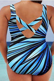 Fashion U Neck Strap Striped Print Swimsuit