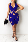 Bandage Pierced Sleeveless Solid Color Dress