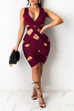 Bandage Pierced Sleeveless Solid Color Dress