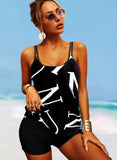 Splice color Geometric Strap U-Neck Classic Swimdresses Swimsuits - soofoom.com