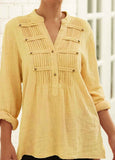 Crinkle Chest Yellow Split Neck Blouse