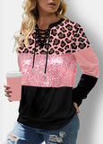 Sequin Panel Lace Up Leopard Sweatshirt