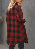 Turn-down Collar Plaid Pockets Cardigan Coat