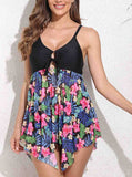 Asymmetric Hem Double Straps Swimdress and Shorts