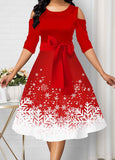 Off Shoulder Snowflake Print Dress