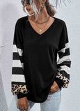 Stripe Leopard Long Sleeve Knit Sweatshirt