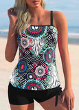 Tribal Print Tie Side Wide Strap Tankini Set