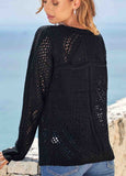 Long Sleeve Solid Round Neck Pierced Sweater