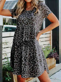 Leopard Printed Round Neck Waist Skirt