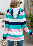 Striped Flower Print Long Sleeve Hoodie