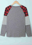 Buffalo Plaid & Stripe Splicing Long Sleeve Top