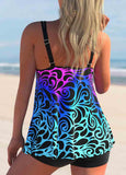 Ombre Geometric Print Double Straps Tankini Set