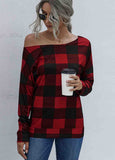 Diagonal Collar Plaid Simple T-Shirt