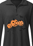 Halloween Pumpkin Zipper Stand Collar Sweatshirt