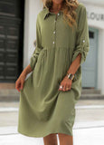 Shirt Collar Shift Long Sleeve Cotton-Blend Dresses