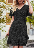 Polka Dot V Neck Short Sleeve Dress