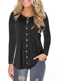 Pleated Button Up Long Sleeve T Shirt