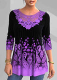 Paisley Print Lace Patchwork T Shirt