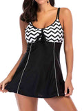 Stripe Strap V-Neck Classic Swimdresses Swimsuits