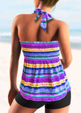 Rainbow Stripe Tie Back Shirred Tankini Set