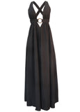 Halter Backless Plain Maxi Dress - soofoom.com