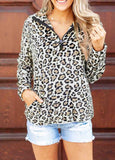 Leopard Print 1/4 Zip Turn-down Collar Sweatshirt