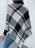 Asymmetric Hem Long Sleeve Plaid Sweater