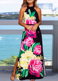 Floral Print Slit Sleeveless Maxi Dress