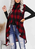 Plaid Asymmetric Sleeveless Cardigan