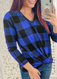 Plaid Print V-Neck Long Sleeve Top