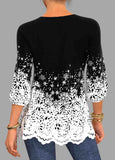 Snowflake Print Lace Patchwork V Neck Blouse