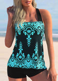 Print Colorful Tie Side Tankini Set