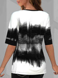 Split Neck Print Contrast T Shirt